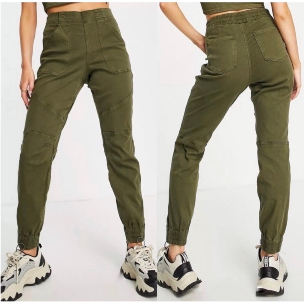 Spanx Stretchโ Twill Cargo Jogger Pants Olive Green High Rise 20319R Large